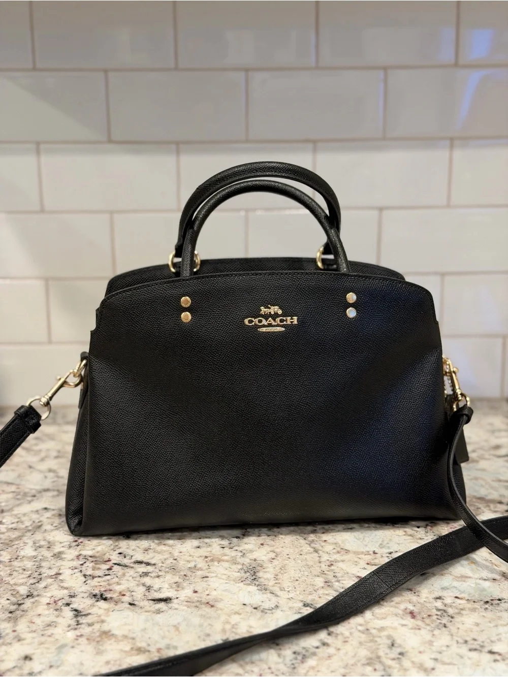 Coach Black Pebbled Leather Satchel with Gold Hardware